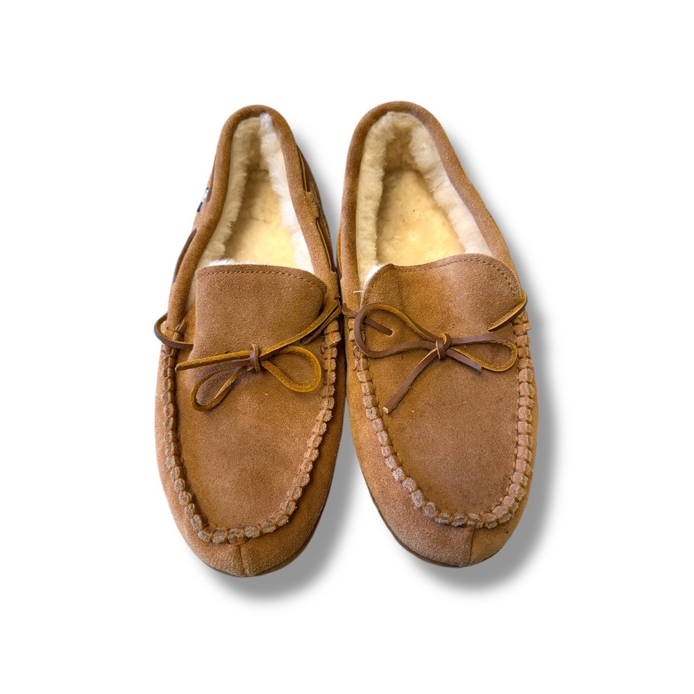 Vineyard Vines Suede Moccasin Slippers Men's Size 12 Tan‎ Shearling Lined Cozy